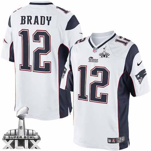 Men's Limited Tom Brady Super Bowl XLIX Nike Jersey White Road - #12 NFL New England Patriots